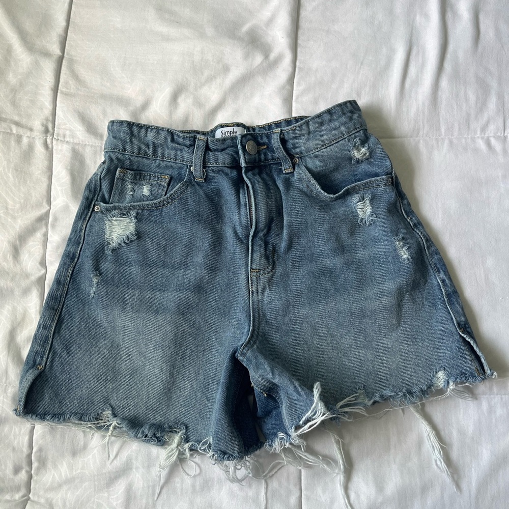 Soda Light Blue Frayed Hem Jean Shorts